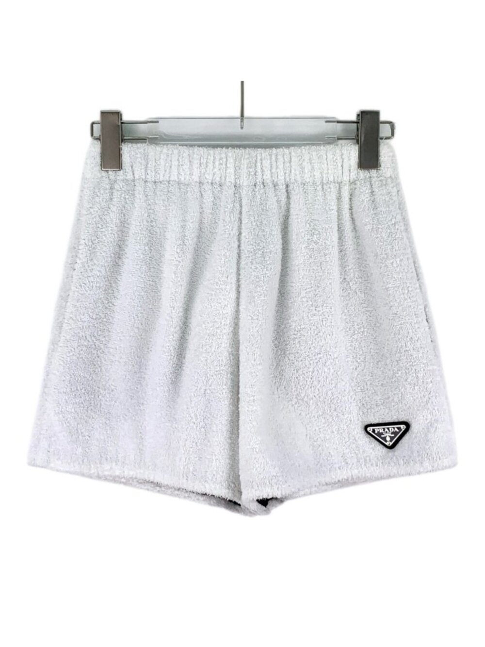 Prada 2021 White Triangle Logo Terry Shorts